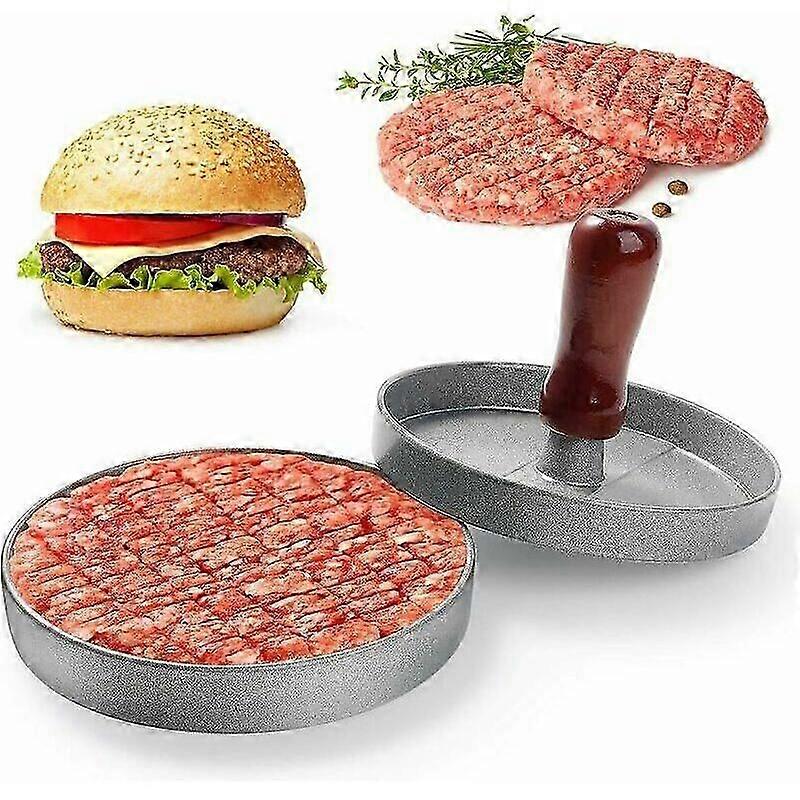 Hamburger press, kitchen hamburger press for minced meat, wooden handle, non-stick aluminium hamburger press for steak, hamburger meatballs (12 cm dia