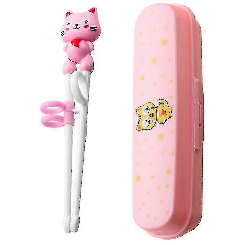 Kids Training Chopsticks Cute Cartoon Learning Chopsticks With Ring Sleeves For Baby Tableware Chopsticks(1set, Pink)