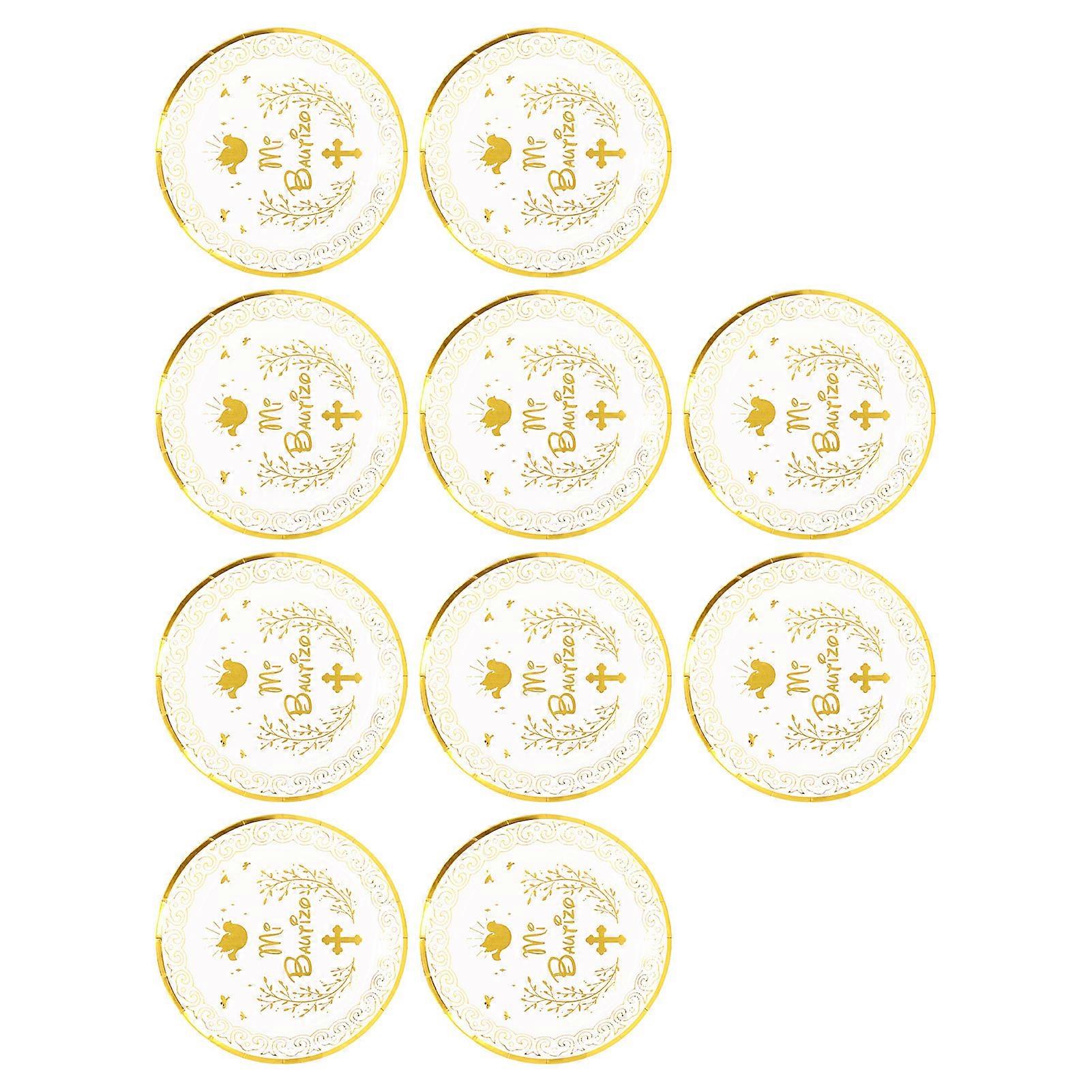 Set of 10Pcs Bronzing Paper Plates for Mi Bautizo - Microwave Safe, Cut-Resistant, Disposable Round Party Plates