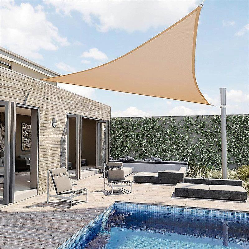 (Beige - with Rope) Triangular Shade Sail 3x3x3m, Waterproof PES Material - Ripstop Shade Cloth, Shade Sails for Patio, Deck, Balcony, Garden