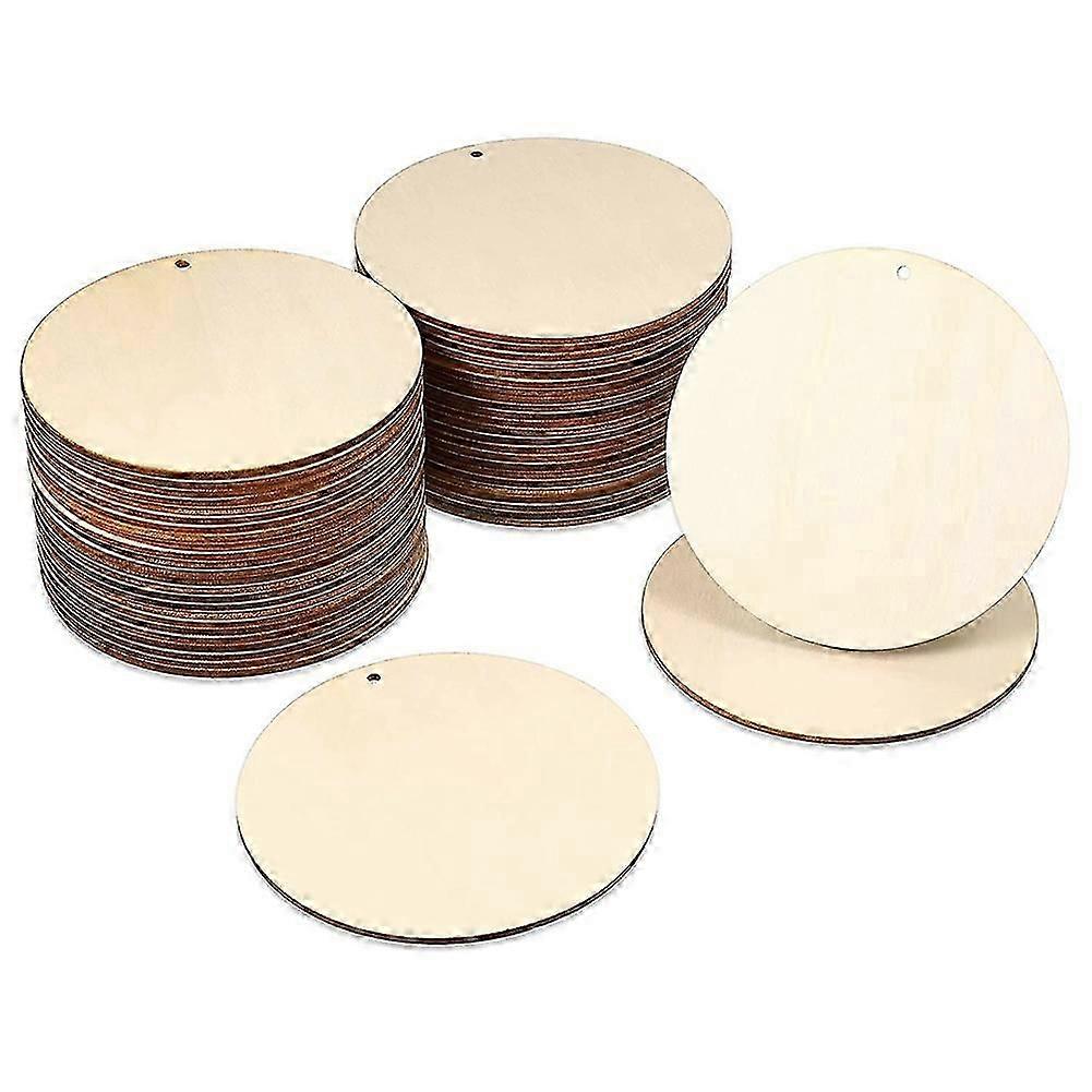 50 Pieces Wood Circles Unfinished Round Cutouts Pre-Drilled Tags Slices Blank Wooden Discs with Hol