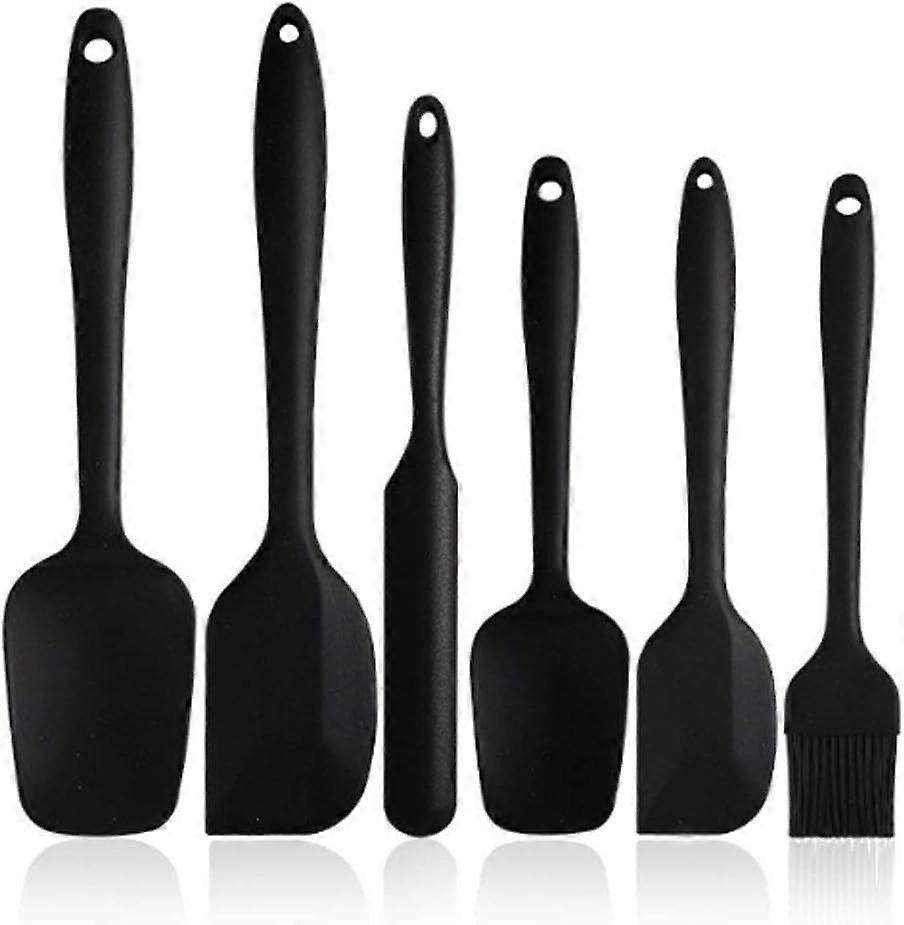 Set of 6 Non-Stick Silicone Rubber Spatulas with Stainless Steel Core - Heat Resistant Spatula for Baking, Baking and Mixing Set of 6 Black Spatulas