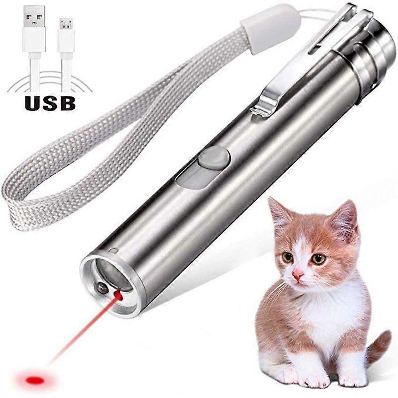 Usb rechargeable pet toys cat training laser pointer with led flashlight