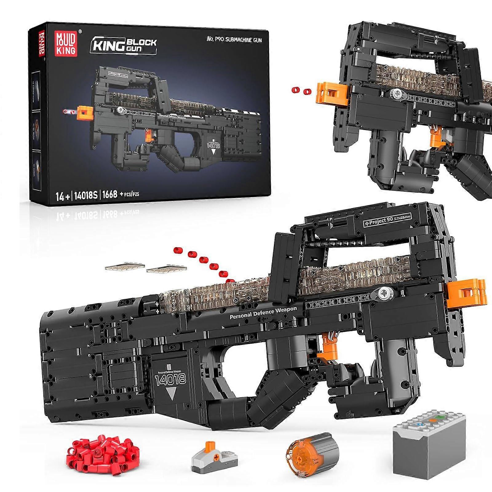 Mould King P90 Submachine Gun 1589PCS 1:1 Scale Military Model Kit, Realistic Shooting Simulation Building Set for Adults & Teens 14+, Collectible Dis