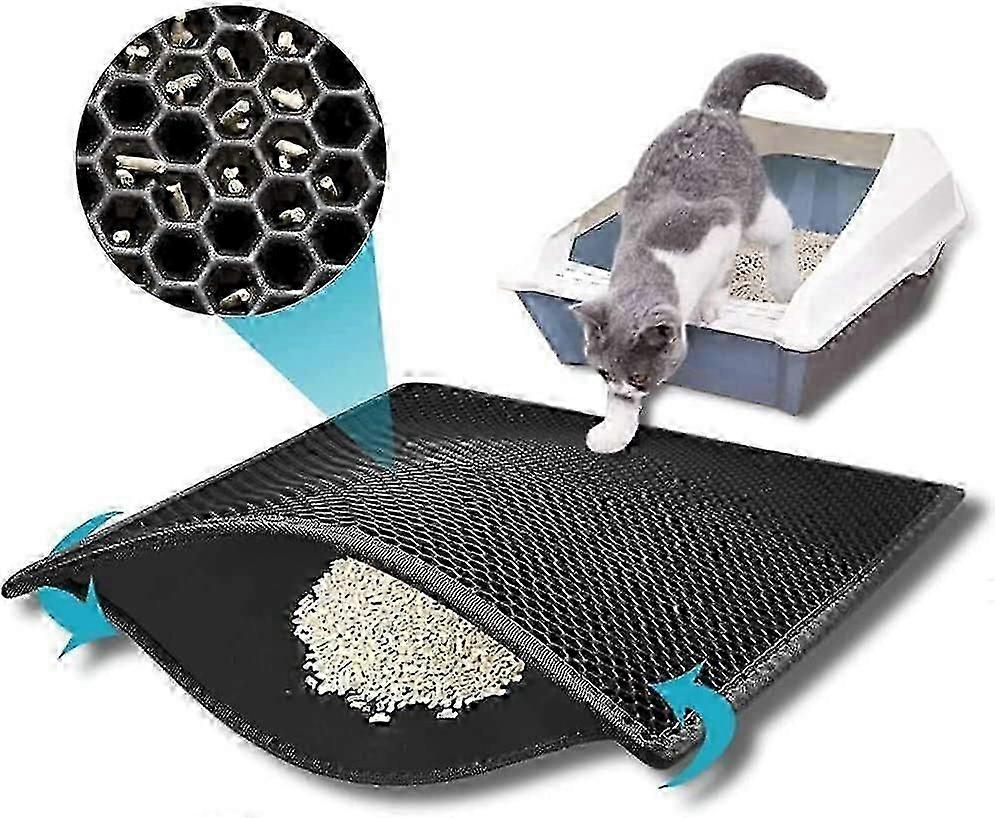 Cat Litter Mat, Square Large Hole Cat litter Trapper Waterproof NonSlip Dual Layer Tray Mat Easy to Clean,1pc