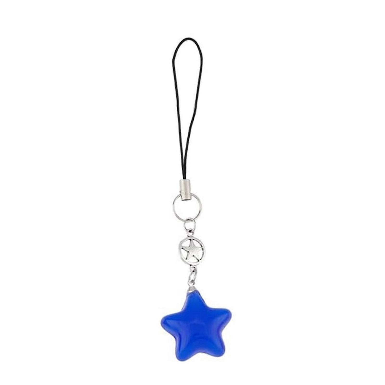 Sweet Cool Five-Pointed Star Charm Pendant Chain Phone Straps Pocket Keychain Strap Hanging Decoration for Keys Bag  Royal Blue