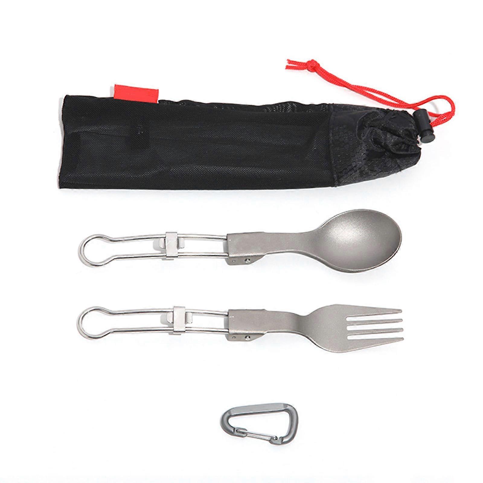 Metal Spoon Fork Set Portable Folding Picnics Cutlery Light Weight Tableware Travel Utensils with Storage Bag Enduring