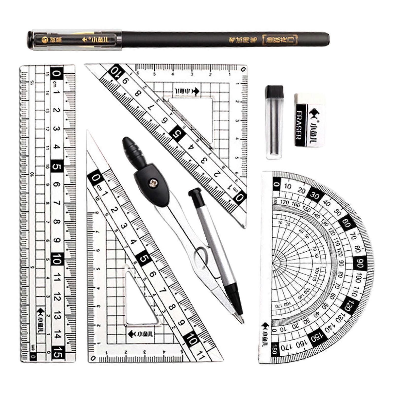 Geometry Math Ruler Triangle Ruler Protractor Straight Ruler for Measuring Black