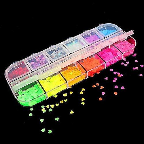RD51986 Rhinestone 12 Grid Fluorescence Butterfly Sequ Nail Art Glitter 3D Mixed Color Gel Polish Decorations (12YGAX)