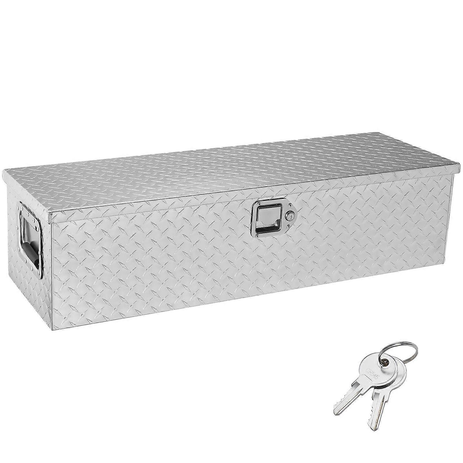 Heavy Duty Aluminum Truck Bed Tool Box, Diamond Plate Tool Box with Side Handle and Lock Keys, Storage Tool Box Chest Box Organizer