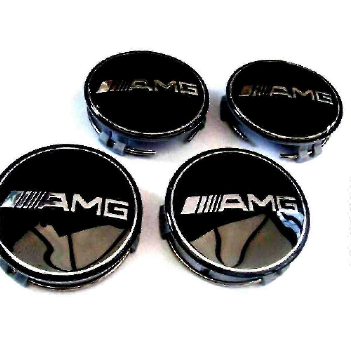 Black mercedes amg car wheel center caps hub cover 75mm 4 pcs for a b c e s g class cla cls slk ml amg