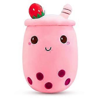 Bubble Tea Plush Pillow, Cute Cartoon Boba Milk Tea Soft Plush Doll with Strawberries, Boba Plush Soft Pillow Stuffed Toy, Bubble Milk Tea Cup Plush