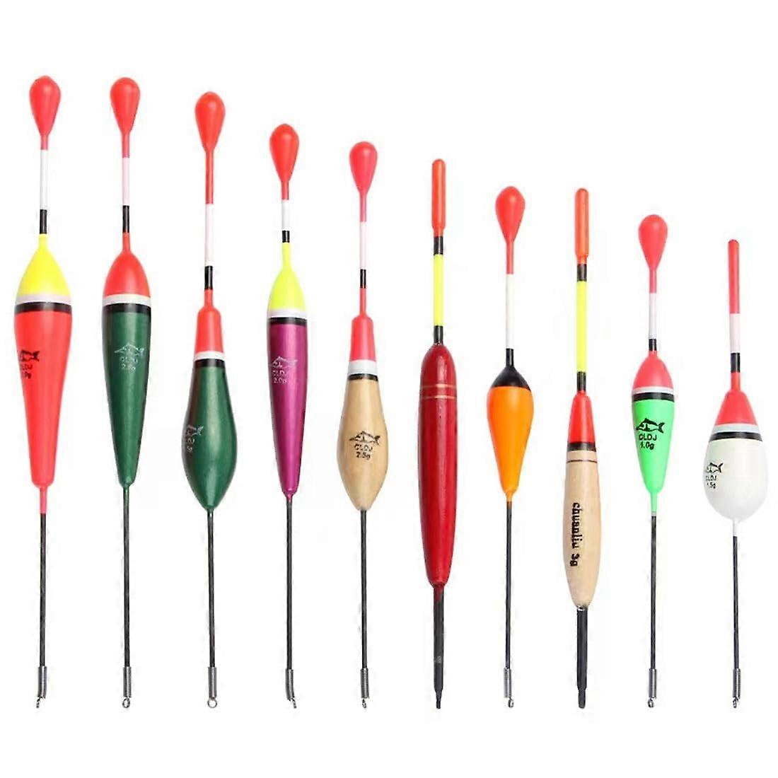 Pack of 10 Wooden Slip Fishing Bobbers for Different Fish Sizes