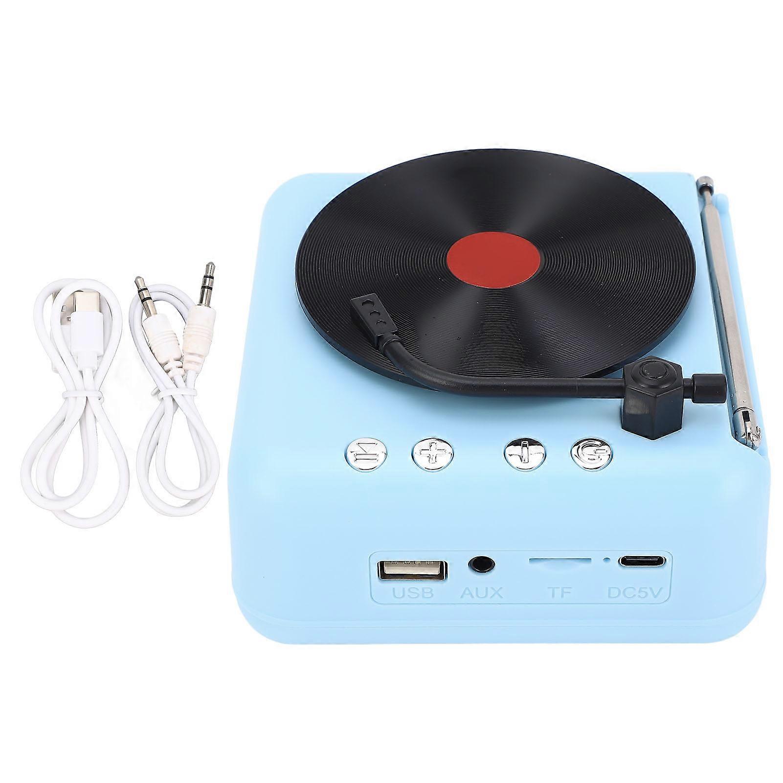 Retro Record Player Style Bluetooth Speaker - HiFi Sound, BT5.0, Wireless, Blue