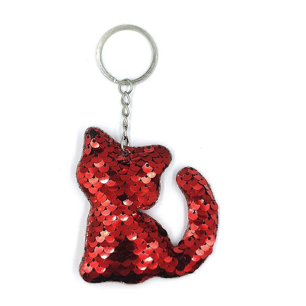 10 PCS PET Sequins Reflective Cat Keychain Bag Car Pendant, Colour: Red