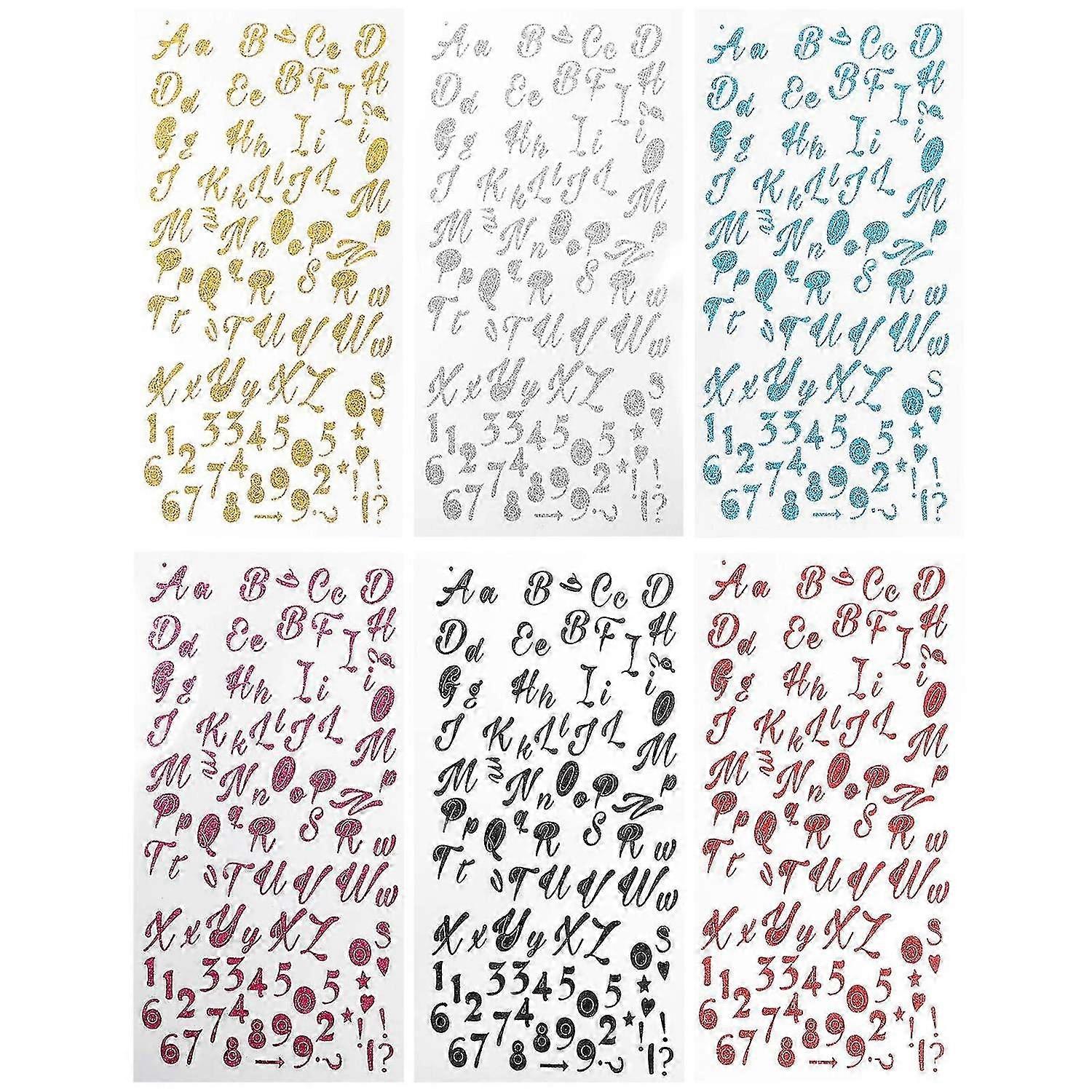 6 Sheets of Multi-Function Letters Stickers Decorative Letters Numbers Decals Adhesive Letter Sticke