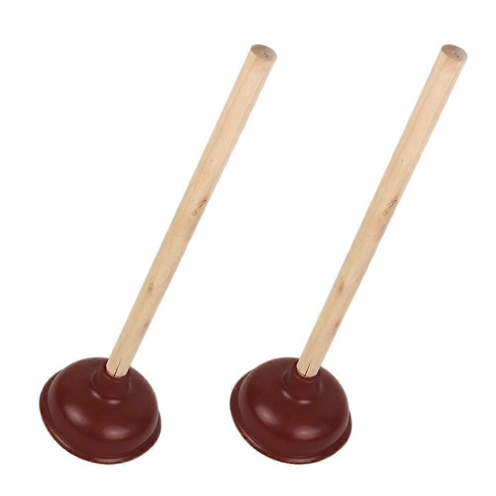 Wooden Handle Toilet Plunger 2pcs Rubber Suction Cup Clogging Solver for Households Unblocking Toilets Drains Easy Operation Brown