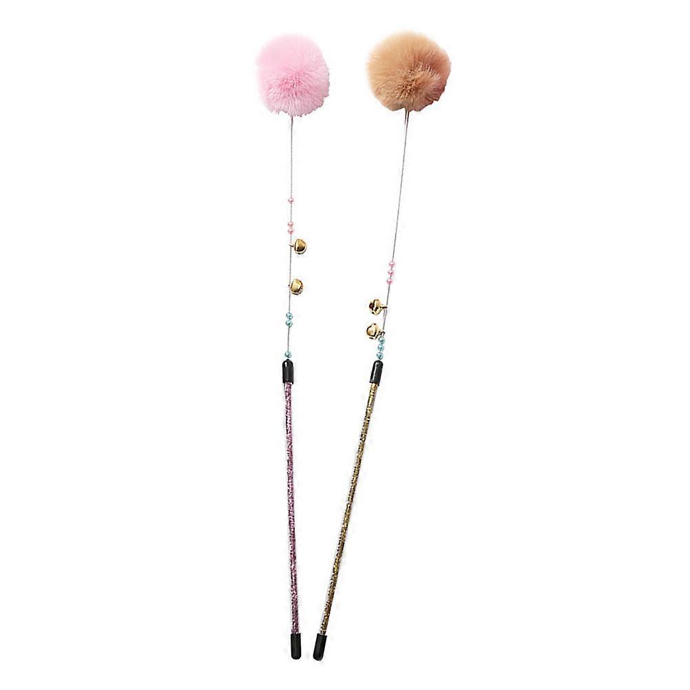 Interactive Cat Toy Ring Bell Cat Teasing Stick Plush Material Brown 2Pcs