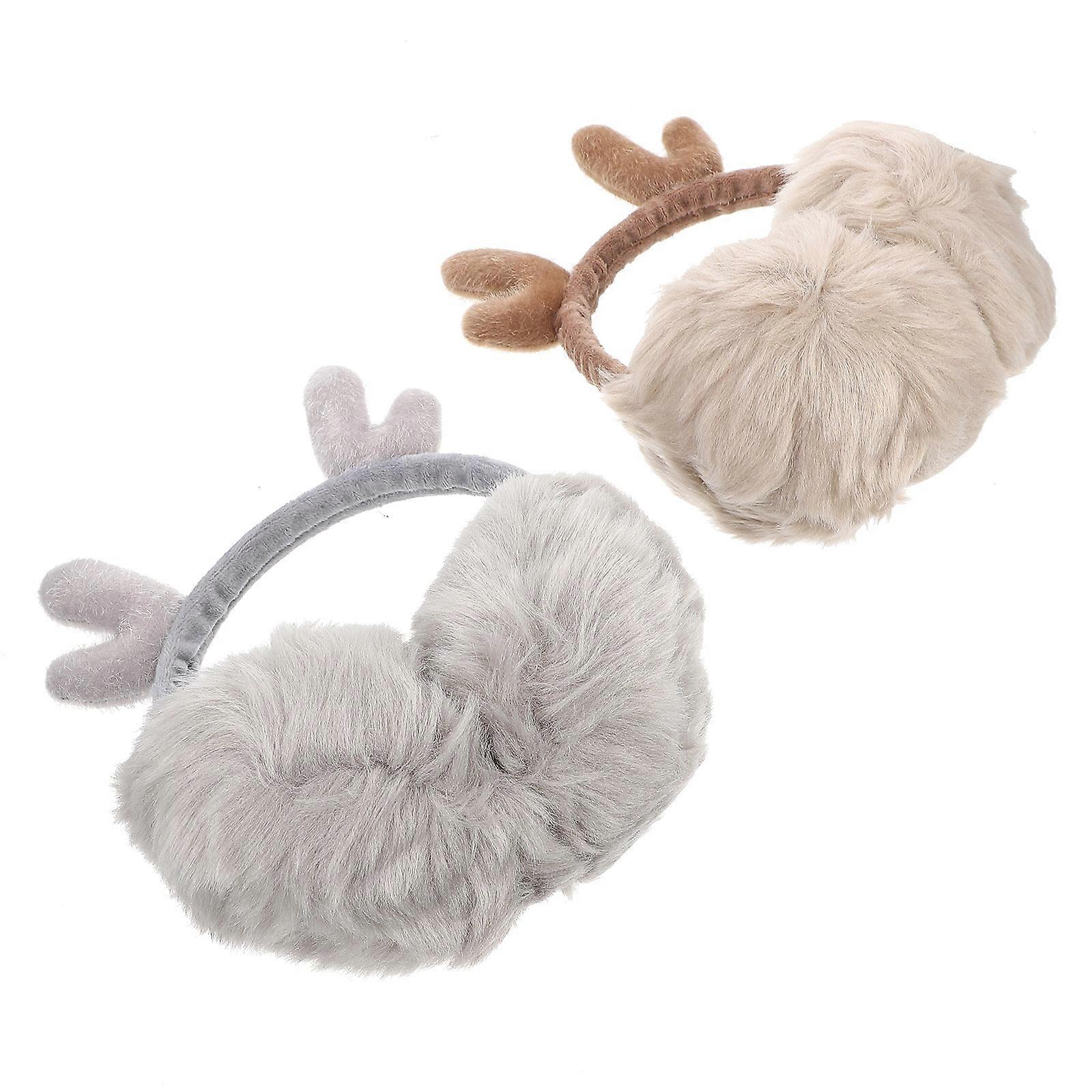 Earmuffs Winter Warm Ladies Ear Protection Plush Furry Material Khaki 2Pcs