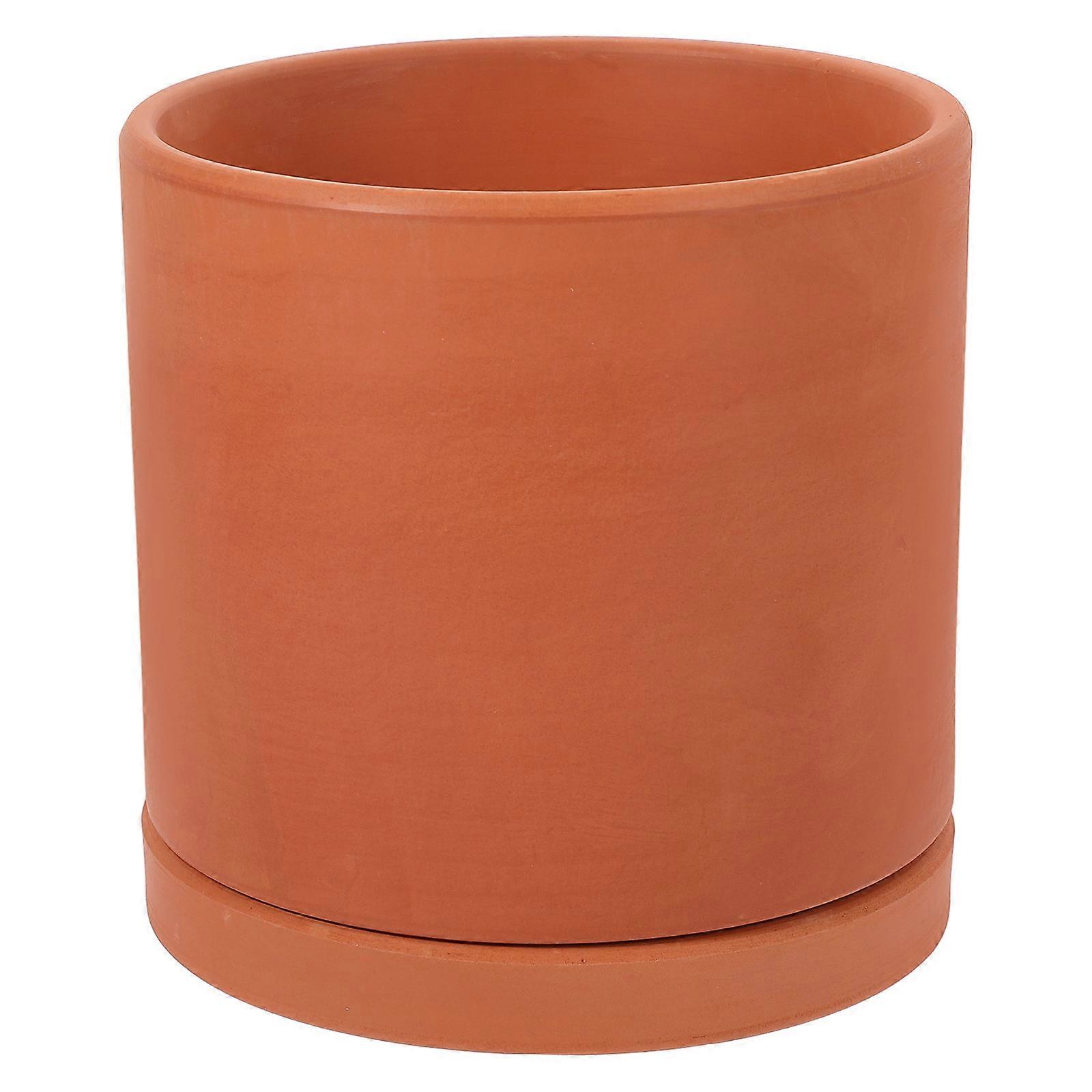Stylish Terracotta Planter Pot with Drainage Hole – Durable Cylindrical Flower Pot for Succulents and Greenery, Reusable Gardening Container for