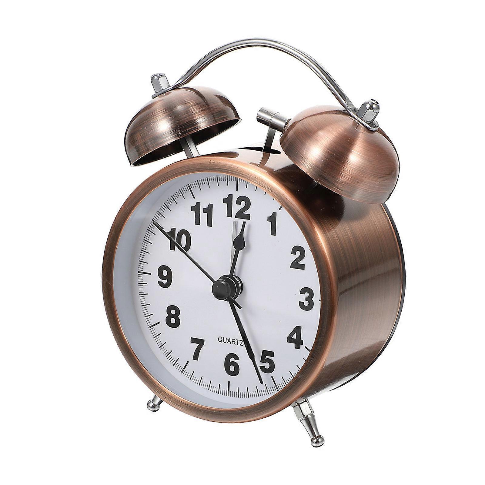 Desk Alarm Clock Metal Plated Shell Table Clock Classic Desktop Clock for Home Office Copper Red 3.5 Inches Wake-Up 1Pc