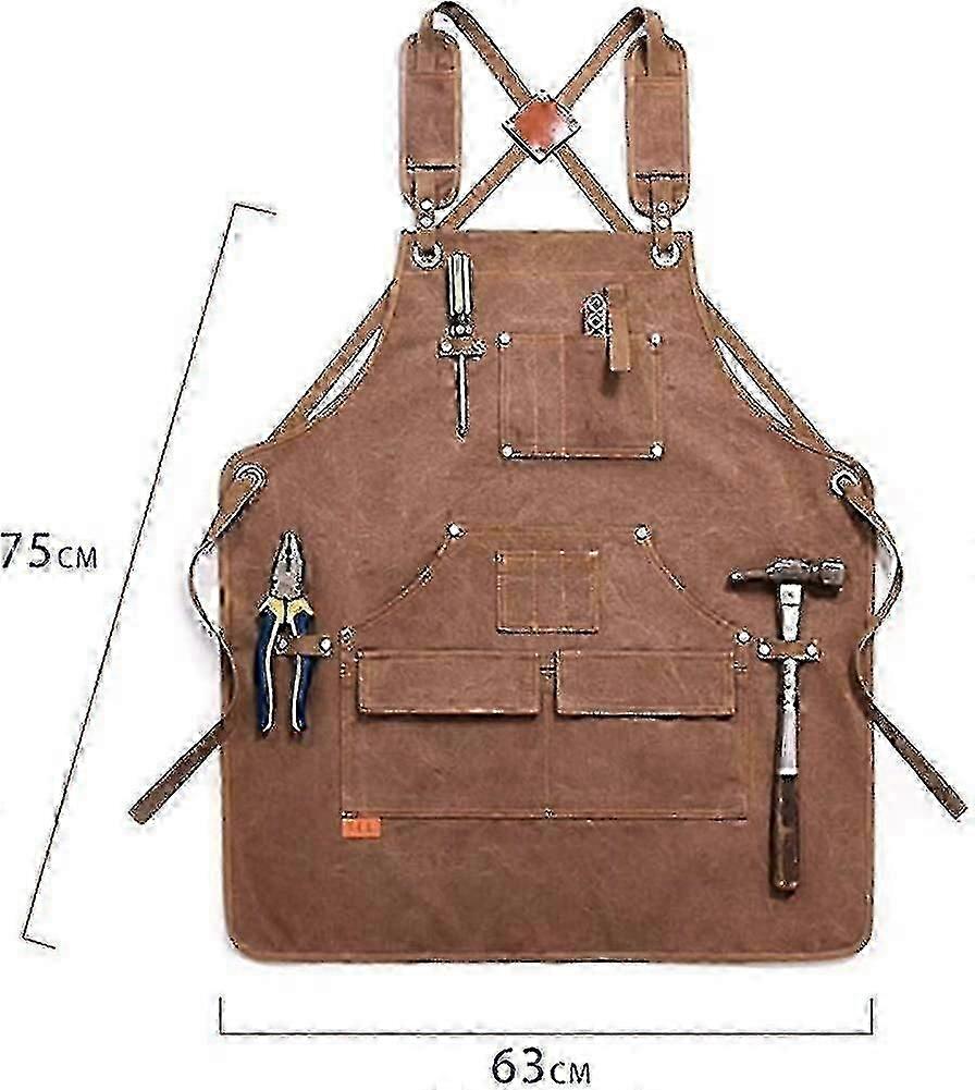 Diy Apron With Multi-pocket Tool Holder Waxed Canvas Work Apron, Water And Wax Resistant Unisex Apron, Great For Engineers Carpenter Craft Potter f54