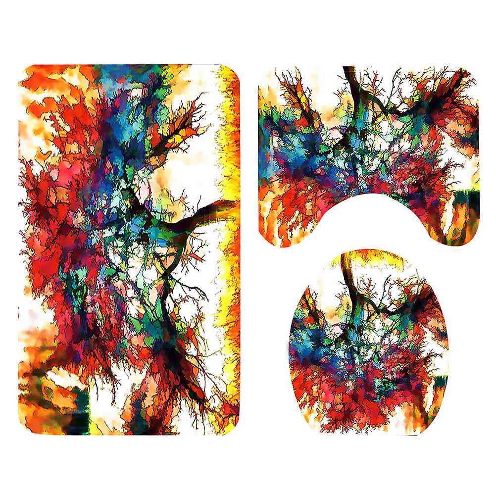 Cartoon Printing Bathroom Rugs Fantastic Tree Decorative Bathroom Mat Set Polyester Absorbent 3Pcs Homeowners