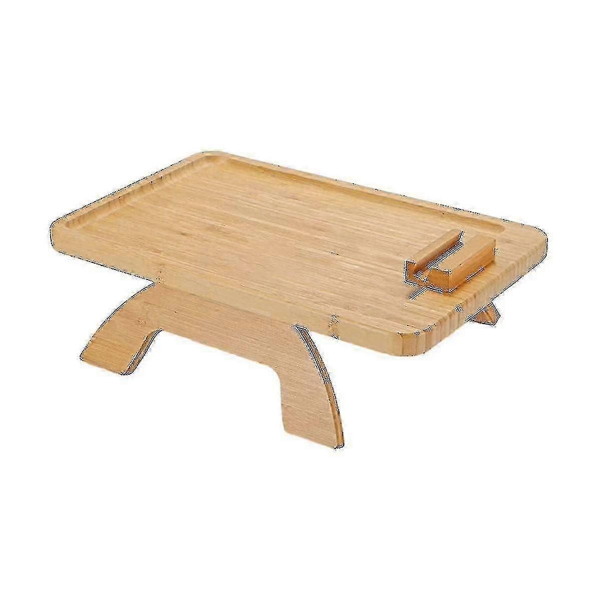 Foldable Bamboo Clip-On Sofa Tray Table with 360 Rotation, Wide Couch Arm Desk for Living Room Snacks