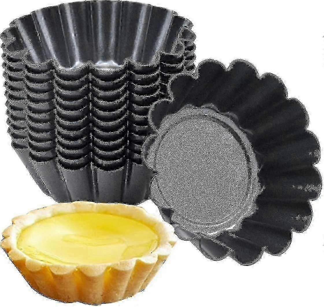 12個炭素鋼ミニタルトパン、マフィンパン、エッグタルトブリキタルトレットタルトティンズエッグタルトモールドラウンドミニリブ付きタルトティンスズノンスティック、再利用可能