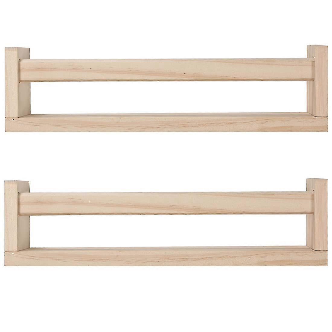 Natural Wood Floating Bookshelves Set