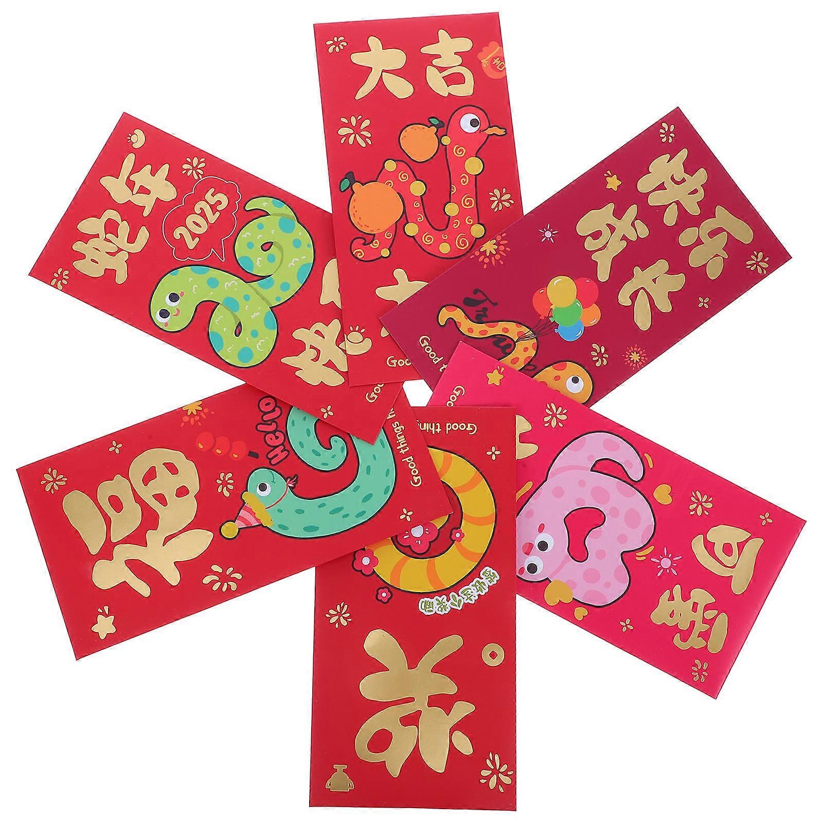 Chinese Spring Festival Red Envelopes Cash Container Red Color For Lunar New Year 6Pcs
