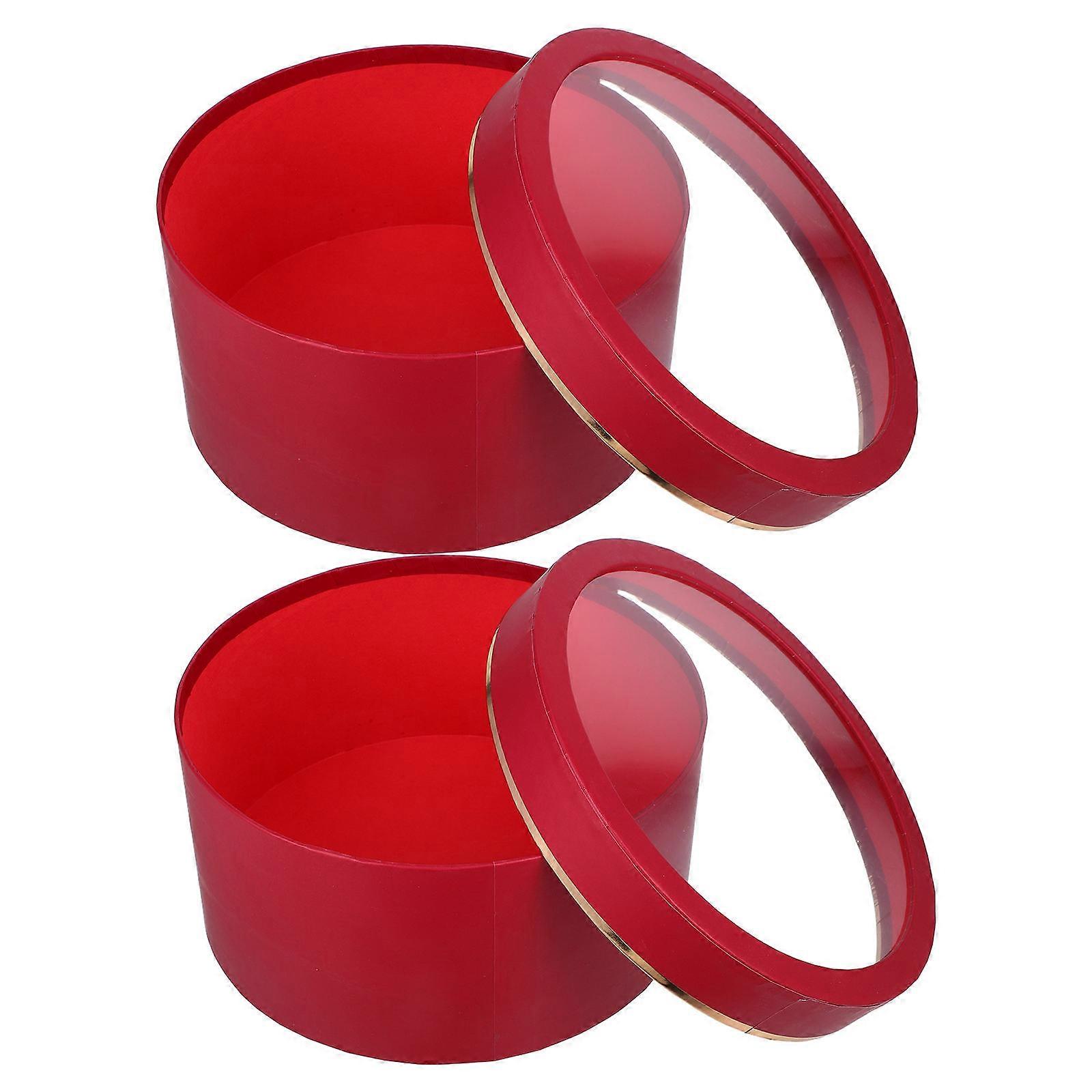 2pcs Round PVC Flower Boxes with Window – Elegant Transparent Bouquet Organizer for Weddings, Valentine’s Day, and Special Events – Stylish Packaging