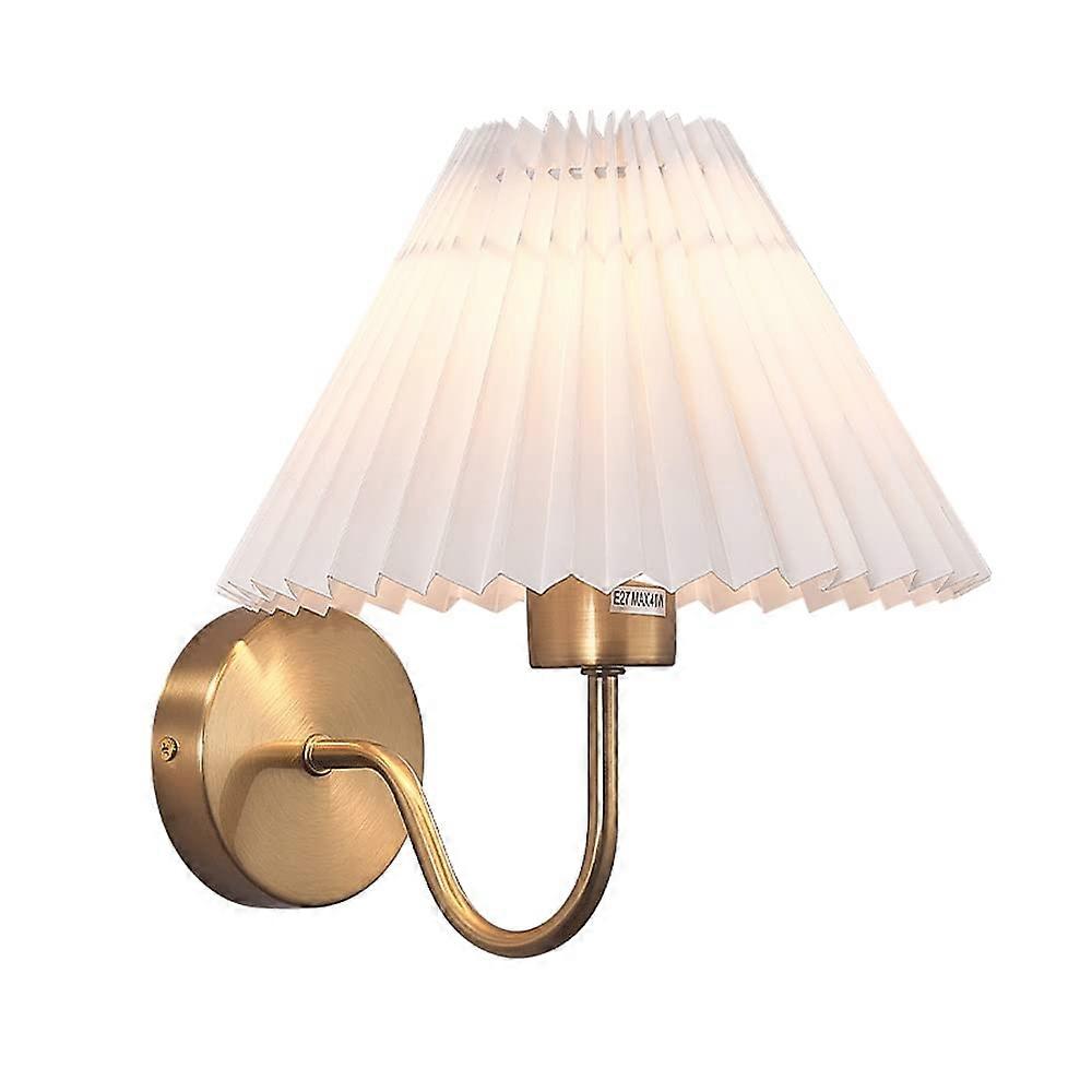 Bedside Wall Lamp, Rustic Wall Light with Pleated Fabric Shade, French Retro E27 Wall Lamp