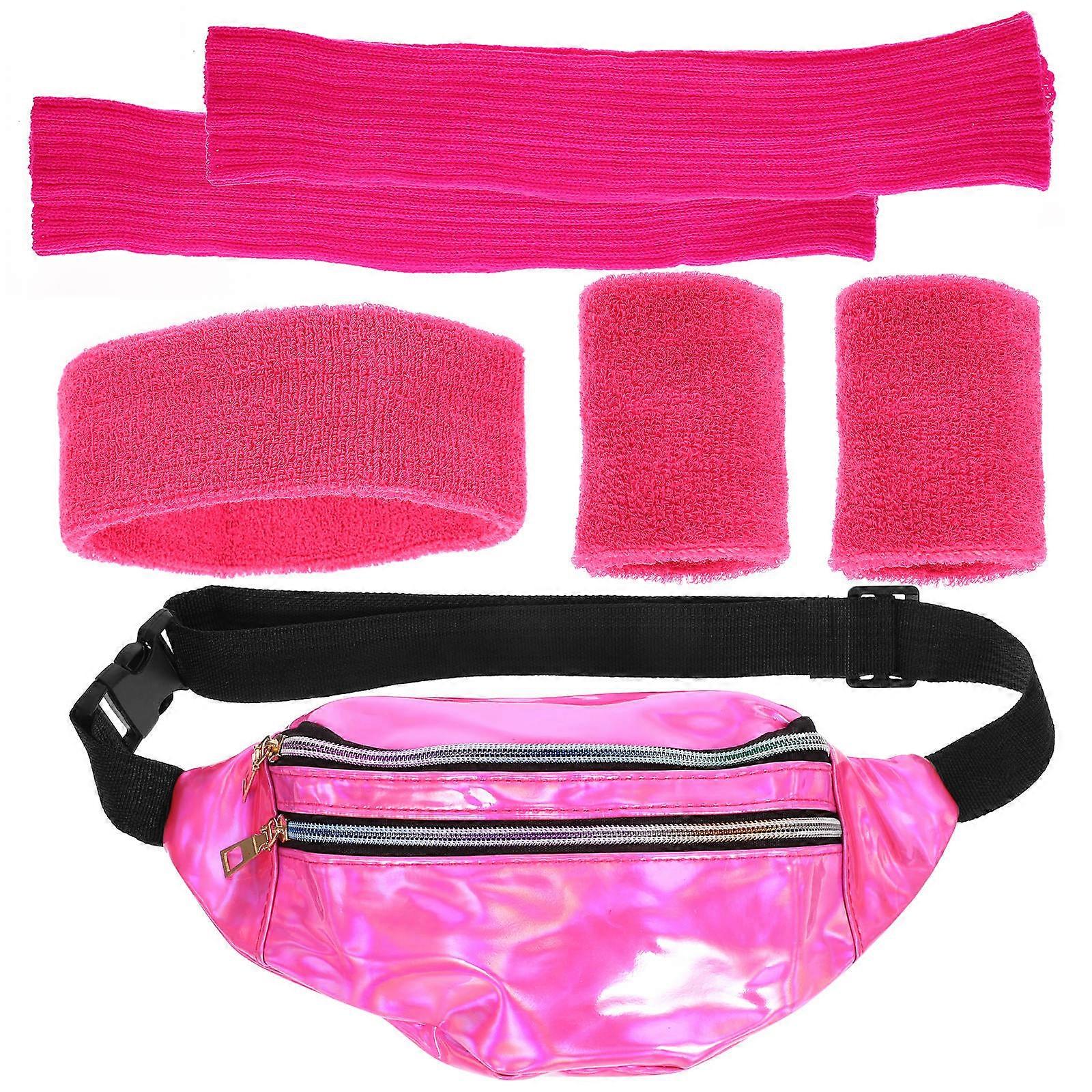 Accessoires de course pour les femmes Jambières Poignet Manchette Ensemble Banane et bandeau Ensemble Rosy Color Retro Mode 1Set