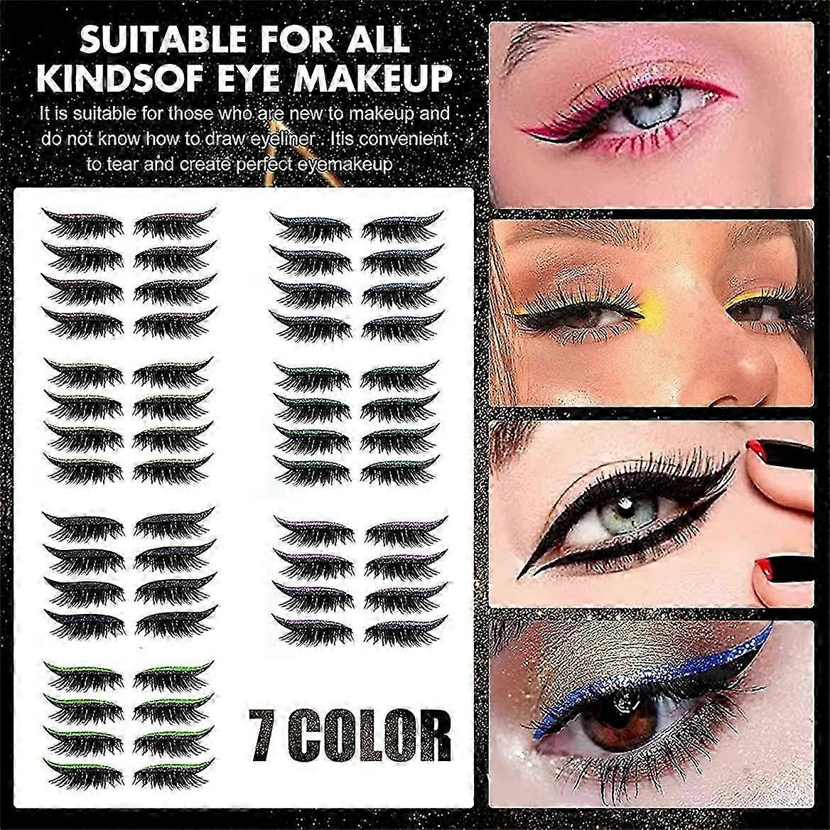 2025 False Eyelashes,Reusable Eyeliner and Eyelash Stickers 7 Color Waterproof Reusable Eyeliner Eyelash Stickers Easy to Use and Remove,Women Make Up