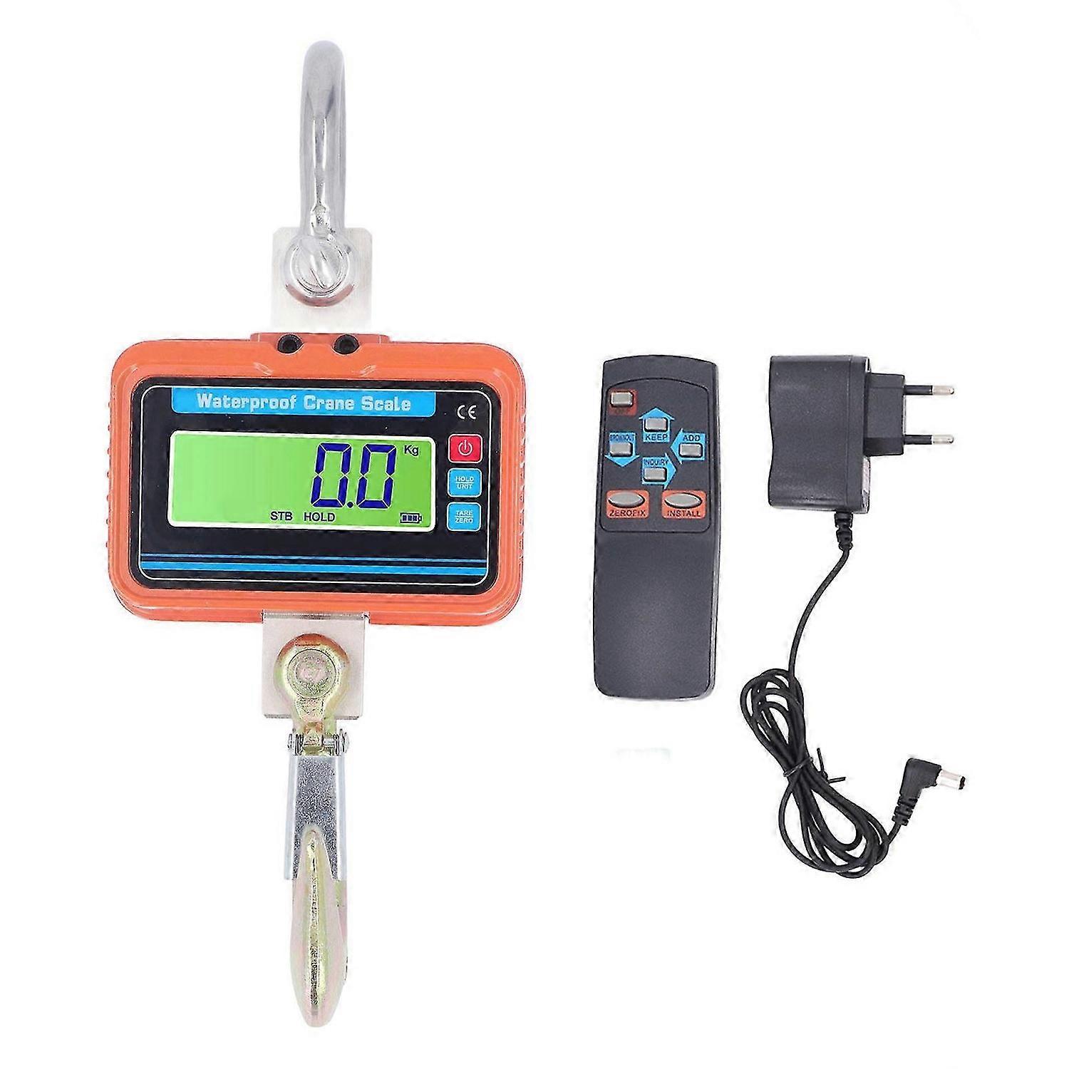 Industrial Crane Scale Rechargeable LCD Display Electronic Hanging Scale with Remote Control 2200lb/1000kg AC100240V EU Plug