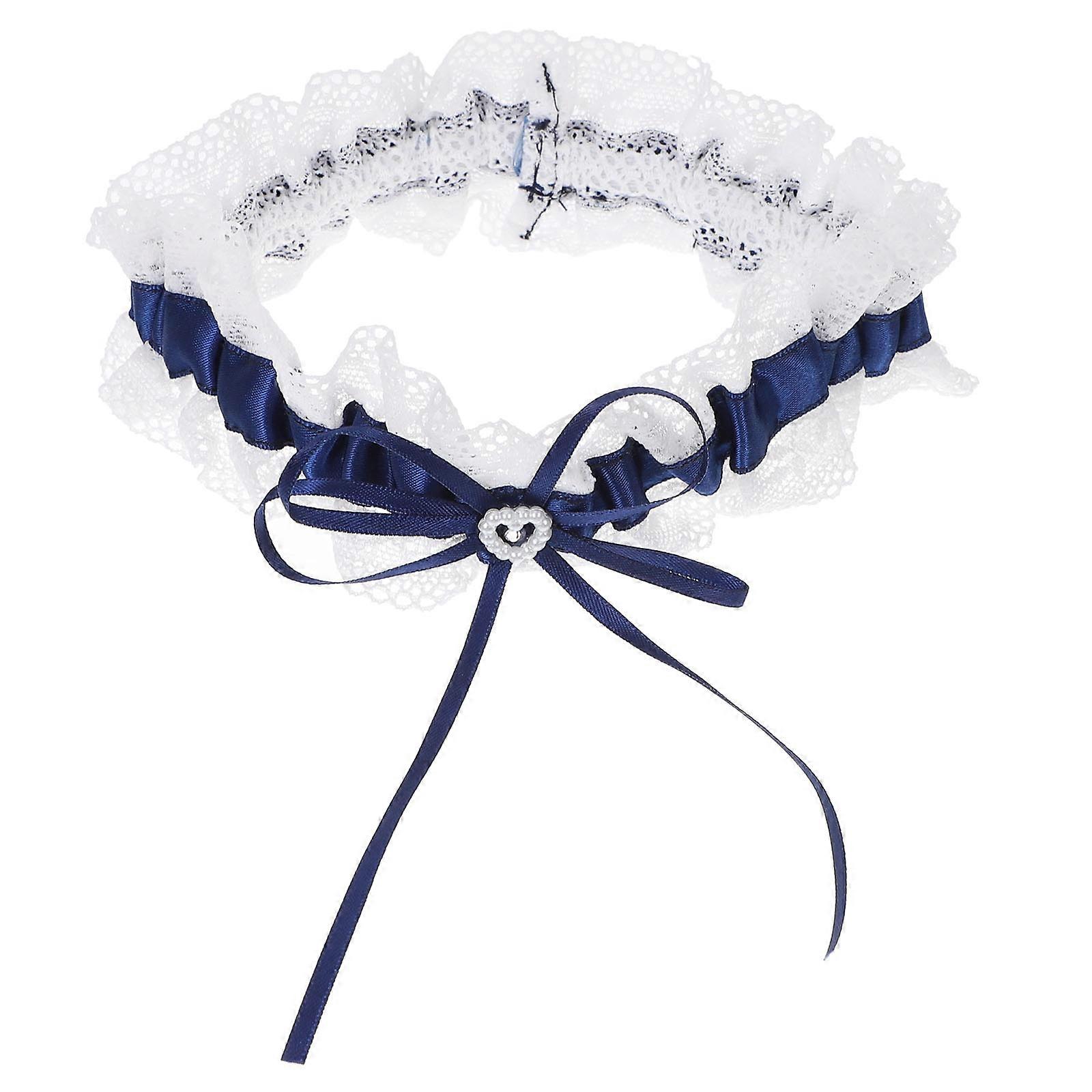 Blue Lace Elastic Leg Ring with Bowknot for Bridal Accessories – Comfortable Stretch Band for Weddings, Skin Friendly Design