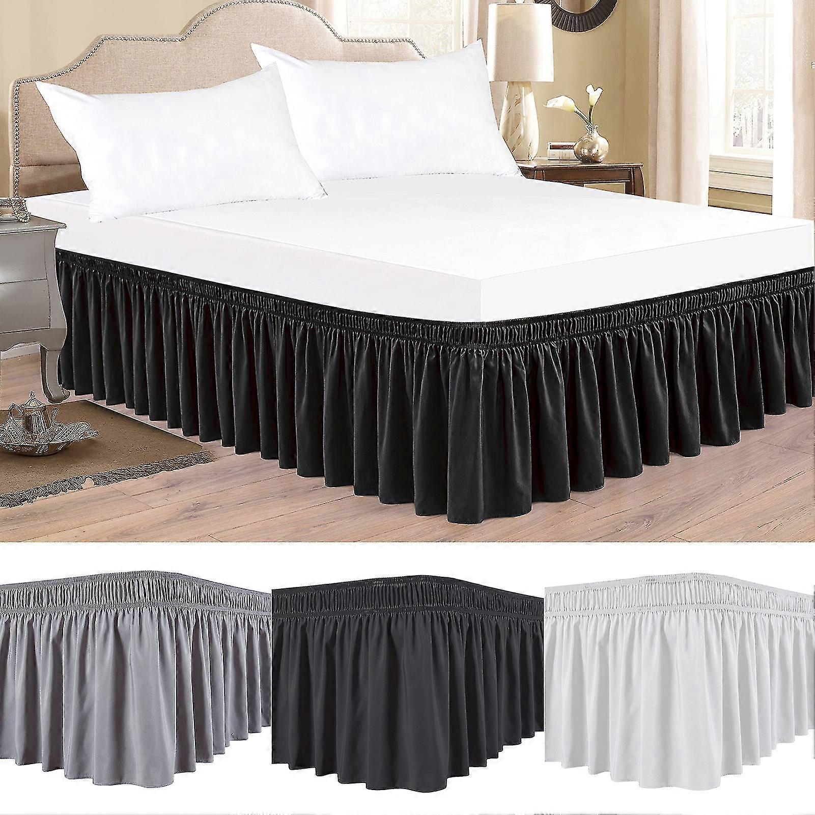 Bed Skirt Silky Luxurious Wrap Around Bed Skirt Easy Fit Uniform Non ...