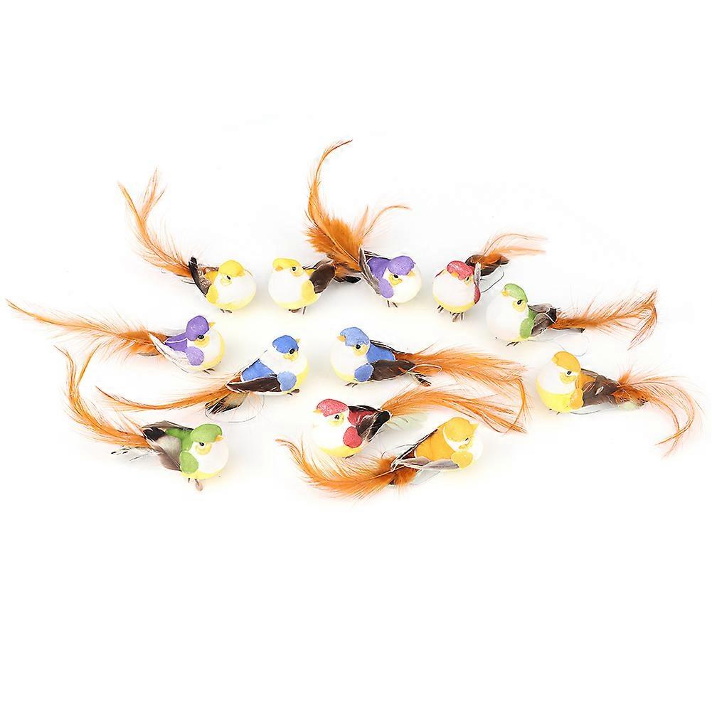 12Pcs Lovely Simulation Bird Tree Binding Artificial Bird Decor Craft for Plant Home Decoration
