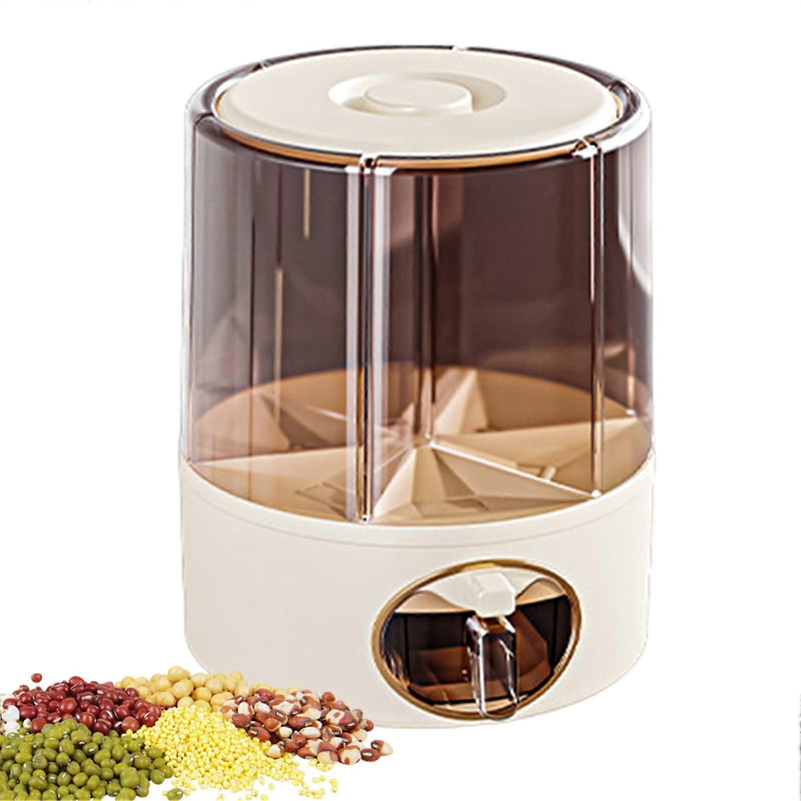 Rotary Rice Storage Container, swivel base, transparent window, lockable lid, Large Cream Yellow