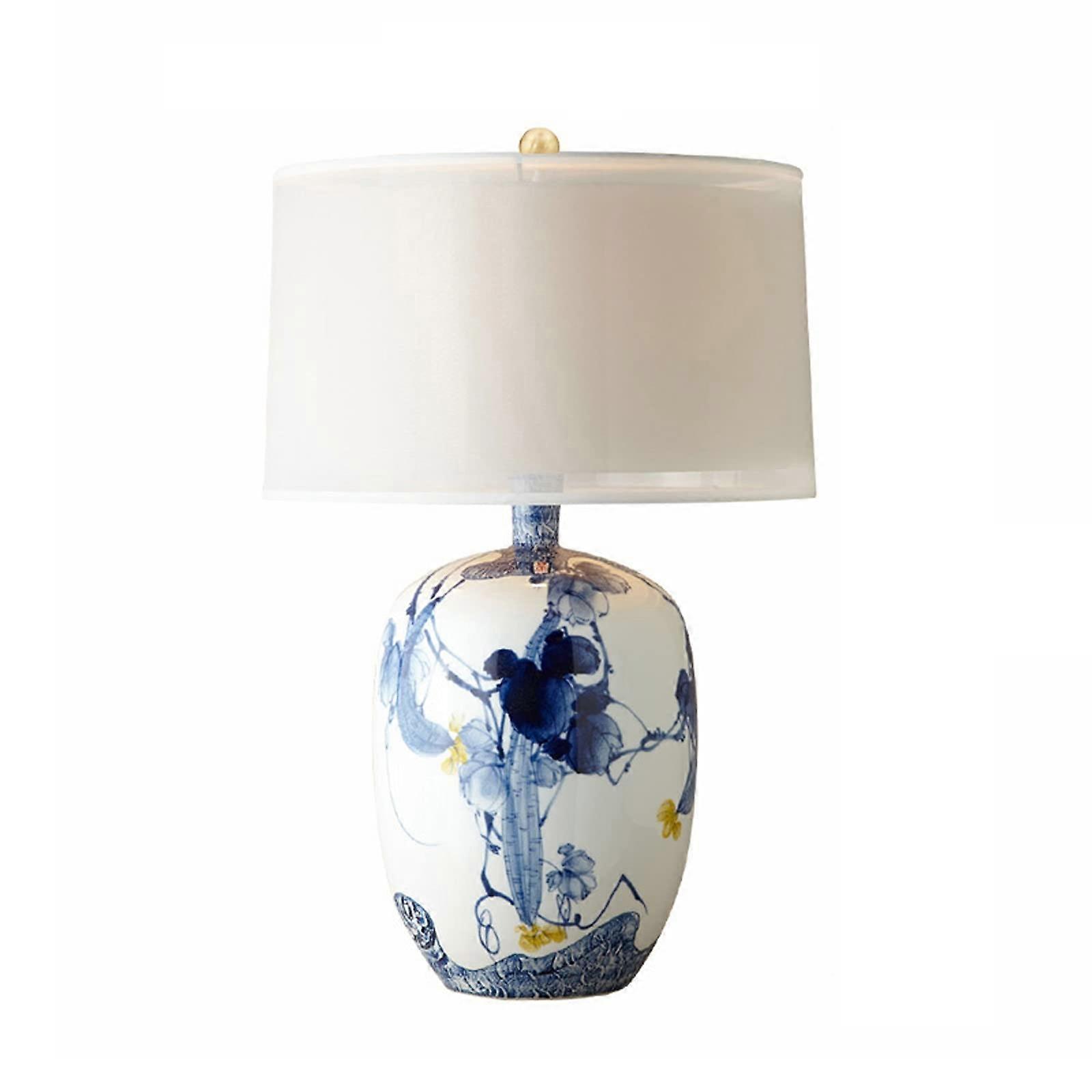 Chinese Style Retro Ceramic Table Lamp with Fabric Shade, Ideal for Home, Office, Cafe and Studio