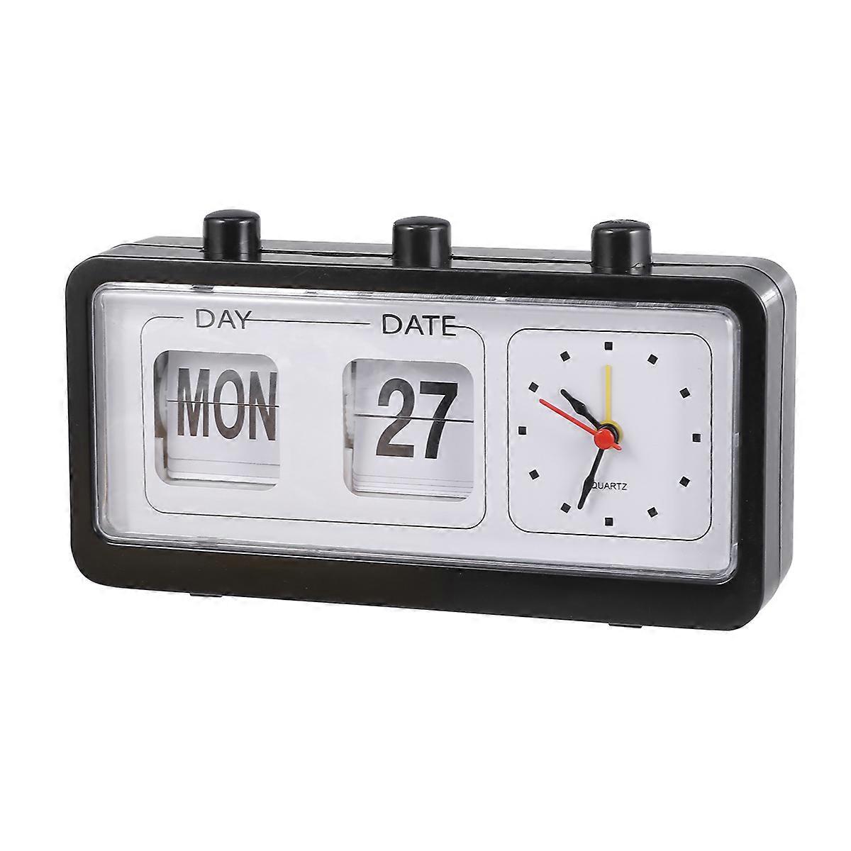 Black Manual Control Time Clock with Date and Week Display for Accurate Timekeeping on Bedroom Desk or Office Table 6.5 Inches