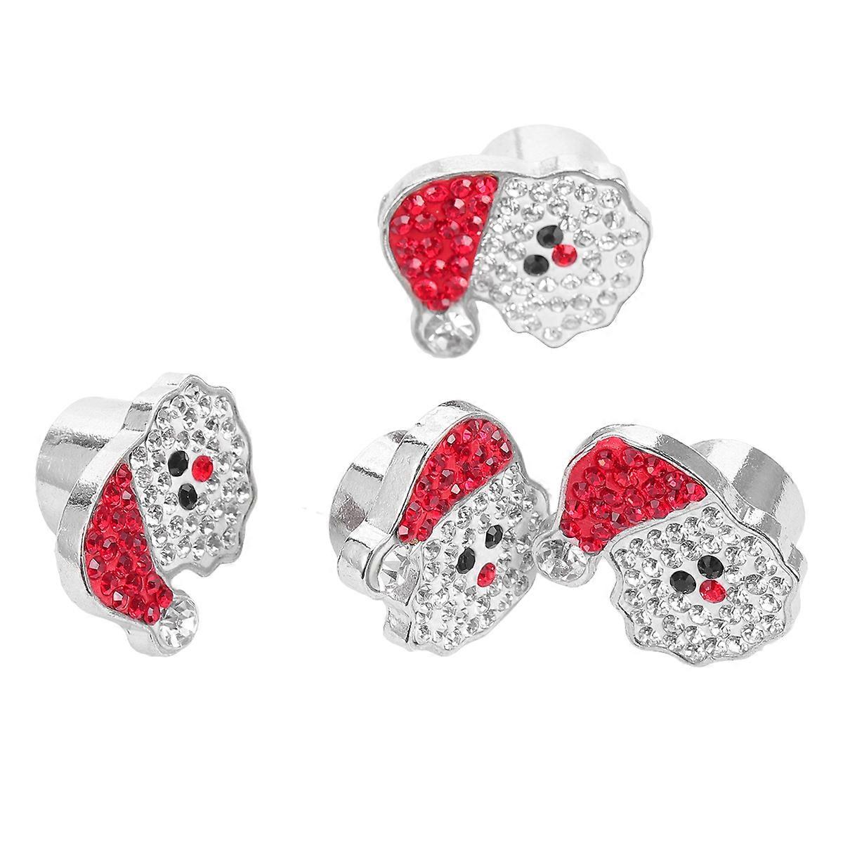 4pcs Decorative Santa Claus Tire Valve Caps for Christmas Durable Copper Rhinestone Design, Easy Installation, Auto Accessories for Festive Season