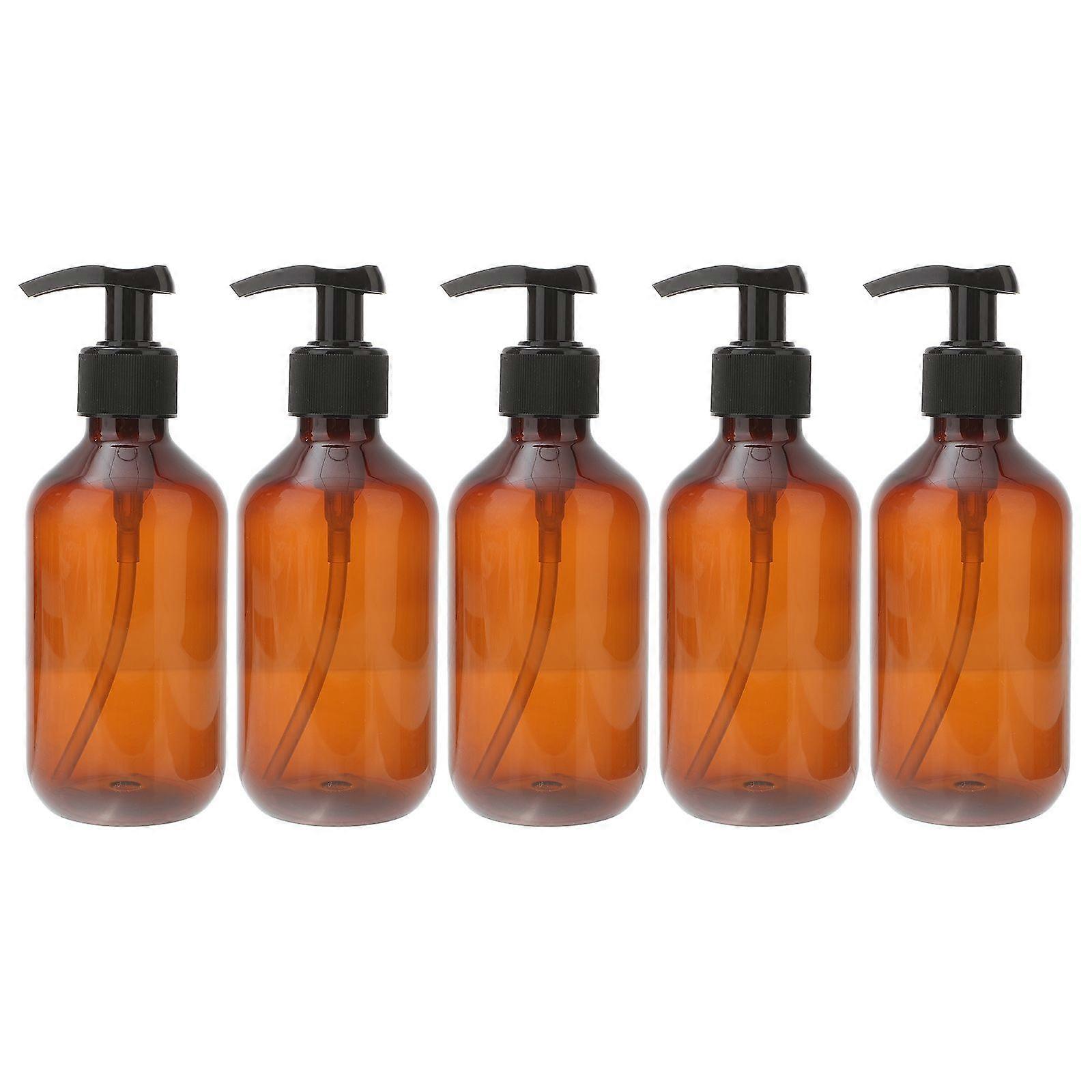 5Pcs 300ml Plastic Empty Bottles Shampoo Subpackaging Bottle Emulsion Pump Press Bottles Brown