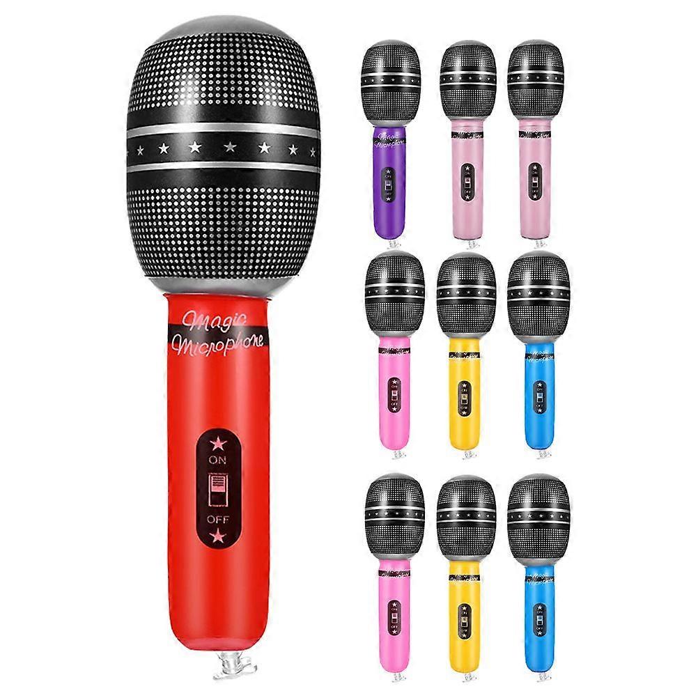 10Pcs Inflatable Microphones Pretend Play Microphone Toy Fake Microphone Model Prop (Mixed Style)