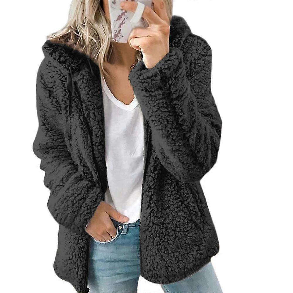 Women Winter Sherpa Fleece Short Jacket Hooded Zipper Cardigan Coat Warm Casual Solid Plush Windproof Jacket for Fall Winter