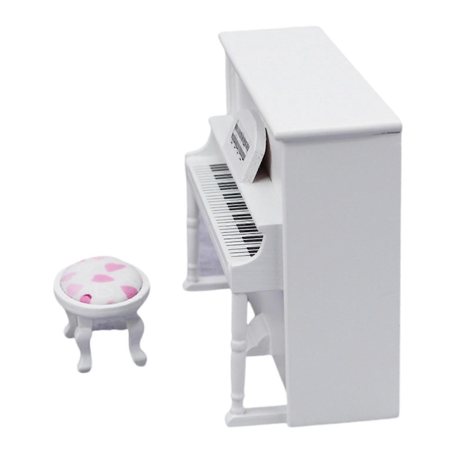 ピアノ楽器子供のためのごっこ遊びロール家具モデルおもちゃ1:12スケールヴィンテージピアノプレイドールハウスホワイト