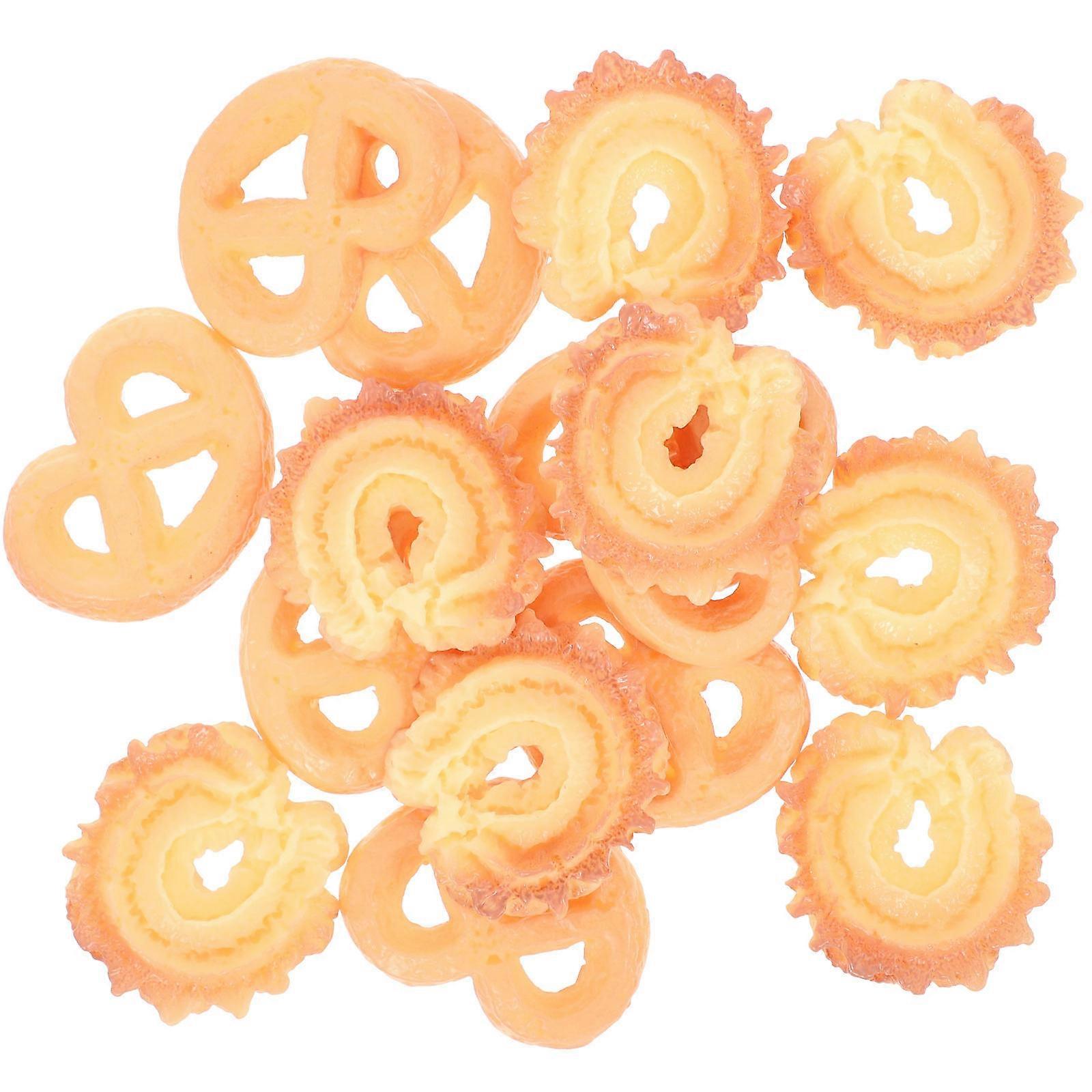 Biscuit Simulation Toy Artificial Cookie Model Home Decoration Photography Props Round Shape Yellow 16Pcs