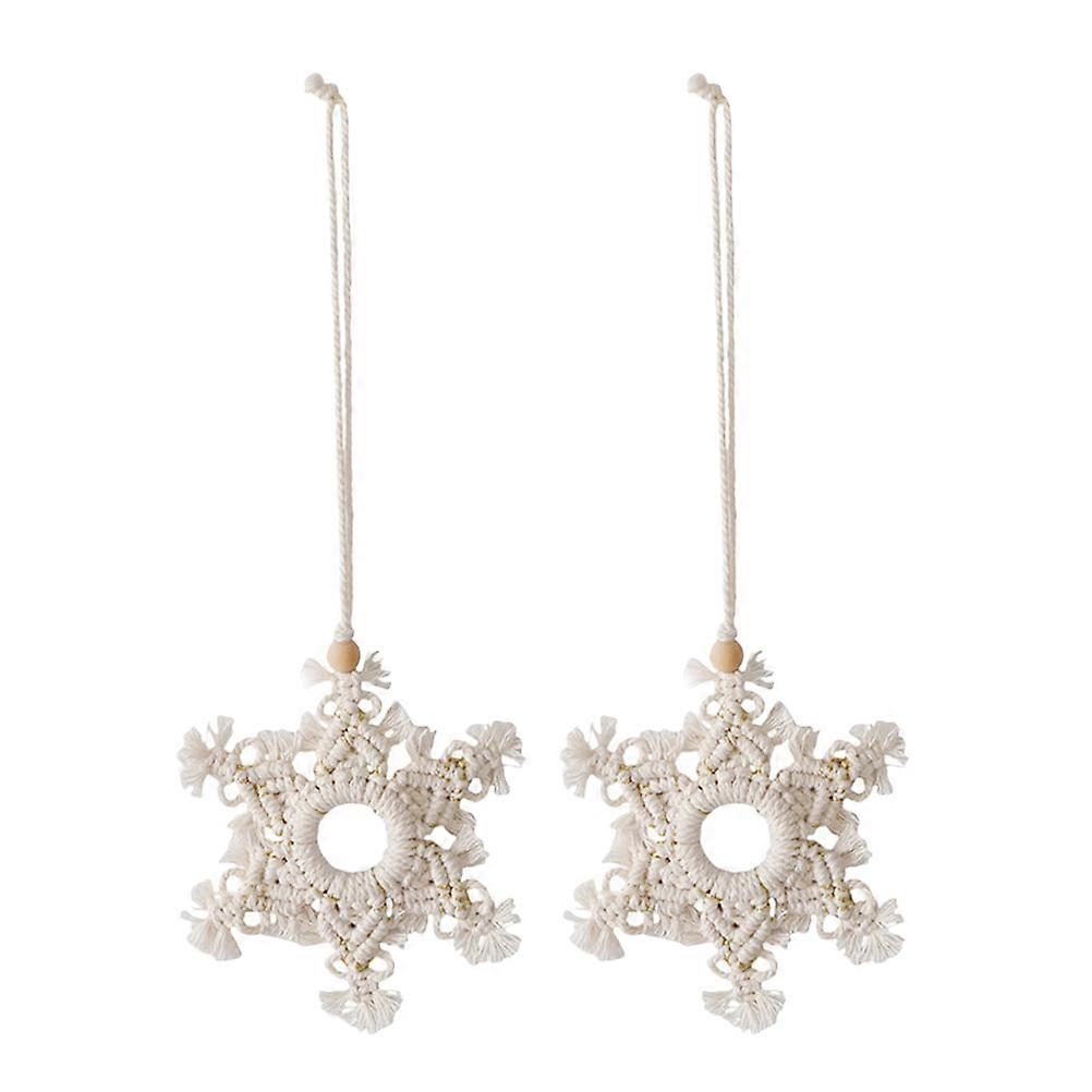 Light Yellow Snowflake Hanging Decorations for Christmas Trees and Parties Cotton Rope 2Pcs