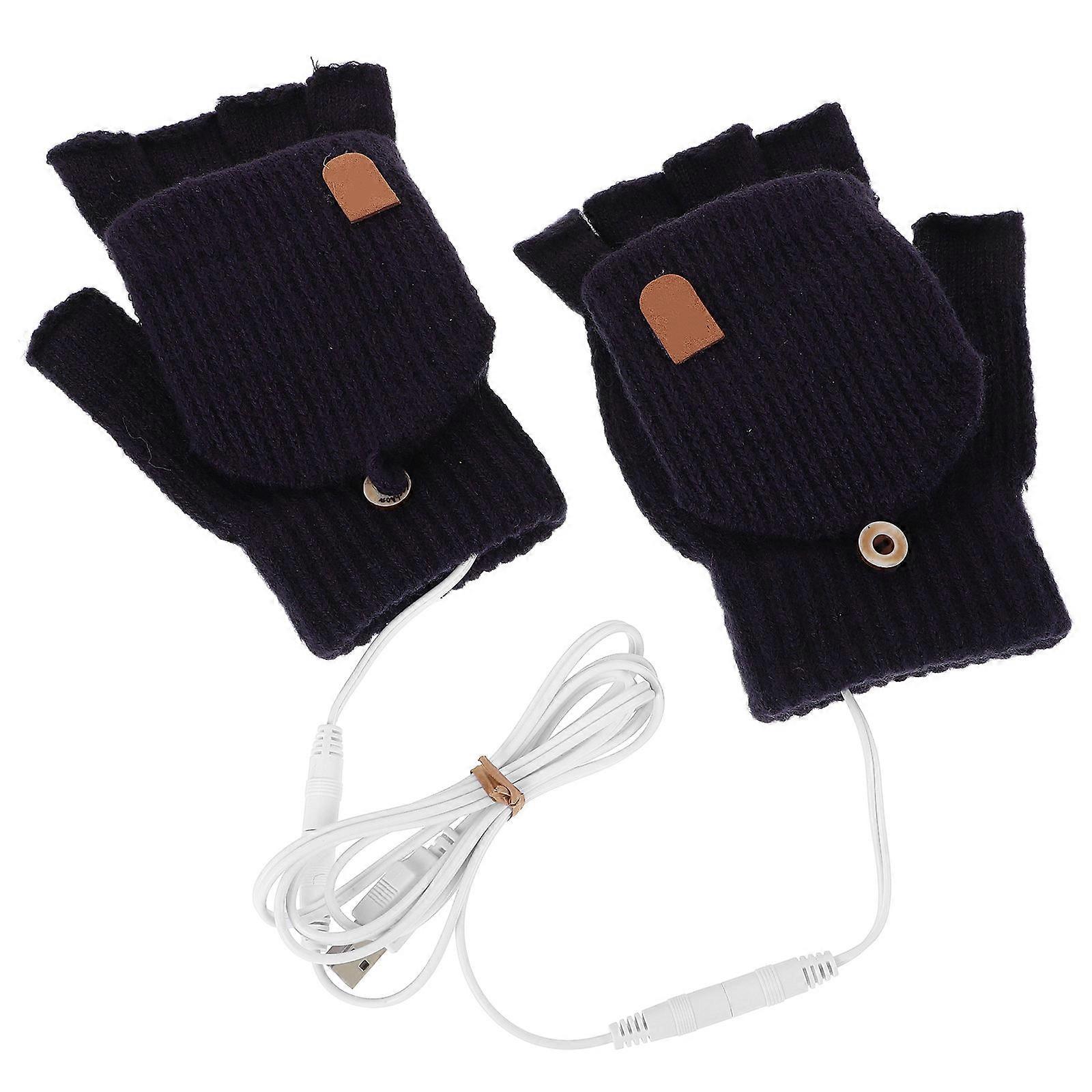 Touchscreen Compatible Usb Heated Gloves For Cold Weather Activities Dark Blue Plush 1Pair